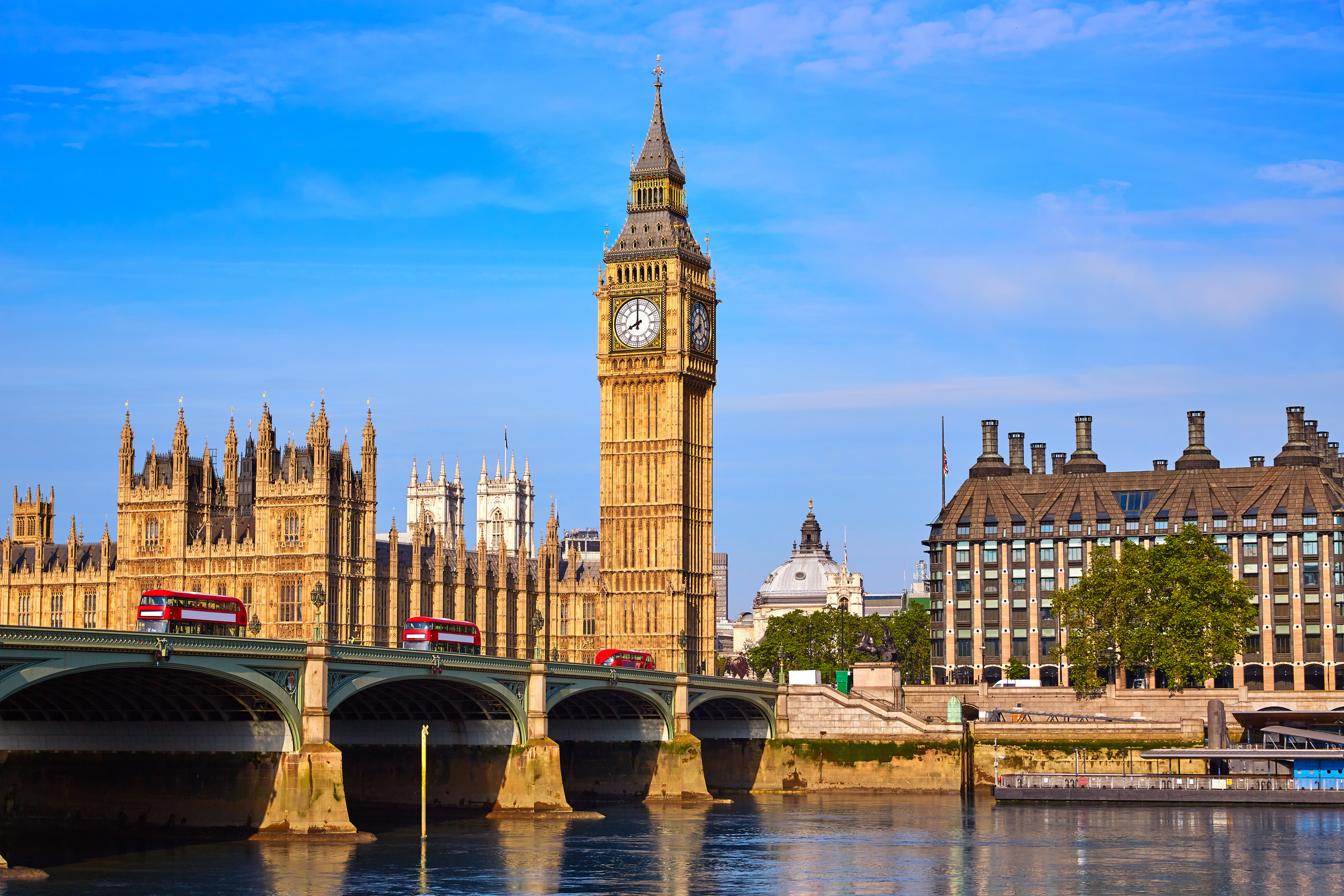 big ben clock tower and thames river in london at engl