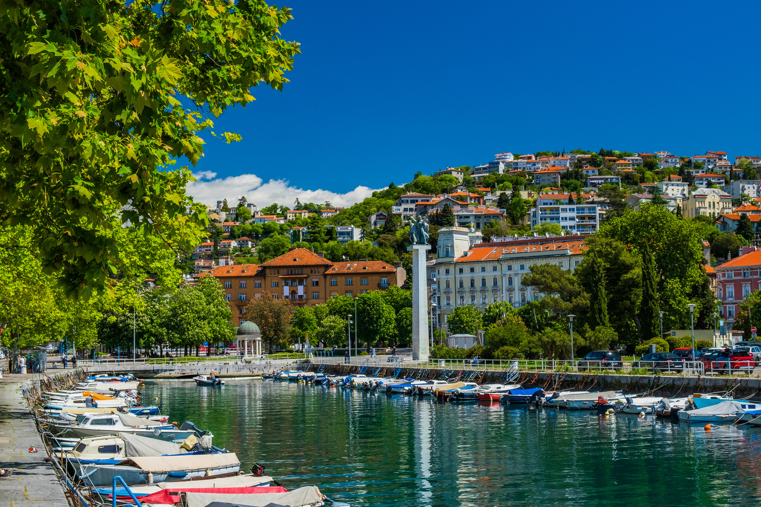 croatia city of rijeka skyline view from delta and rjecina river over the boats in front colorful