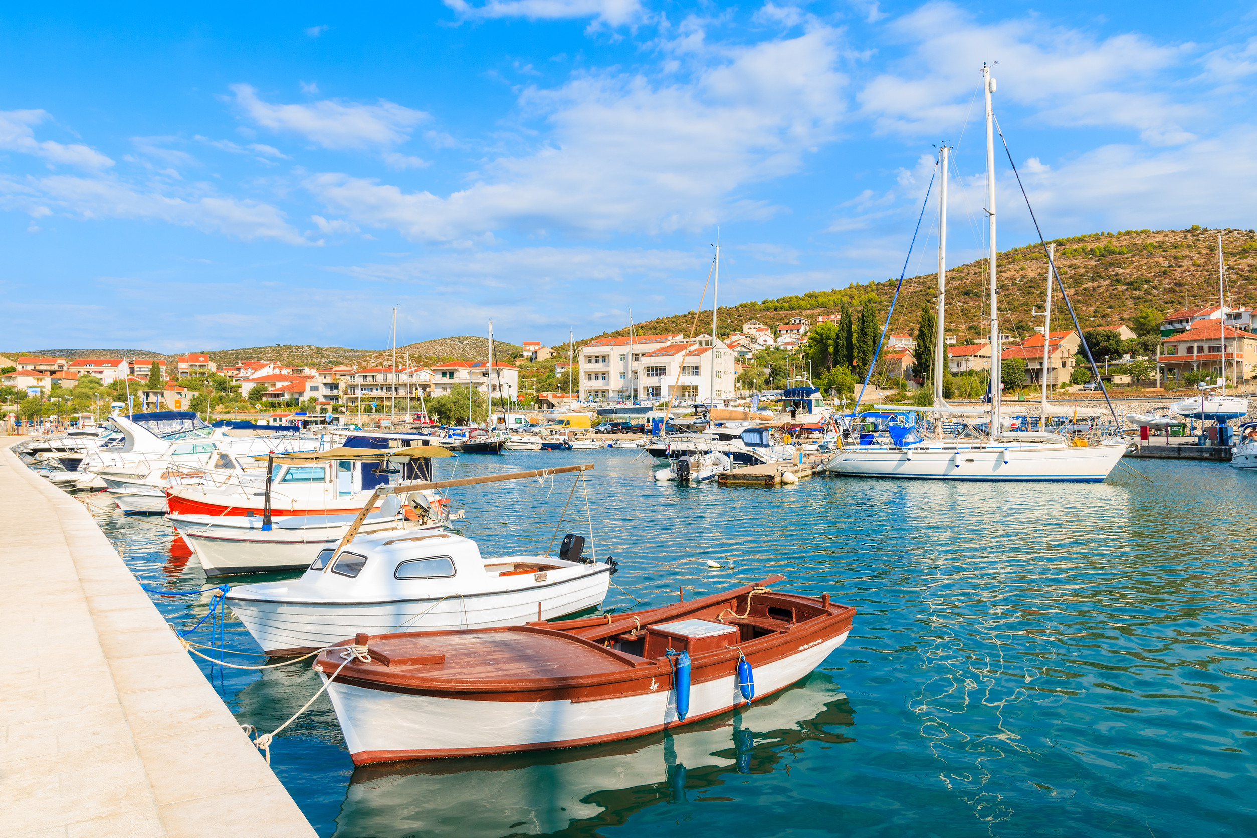 croatia city of rijeka skyline view from delta and rjecina river over the boats in front colorful