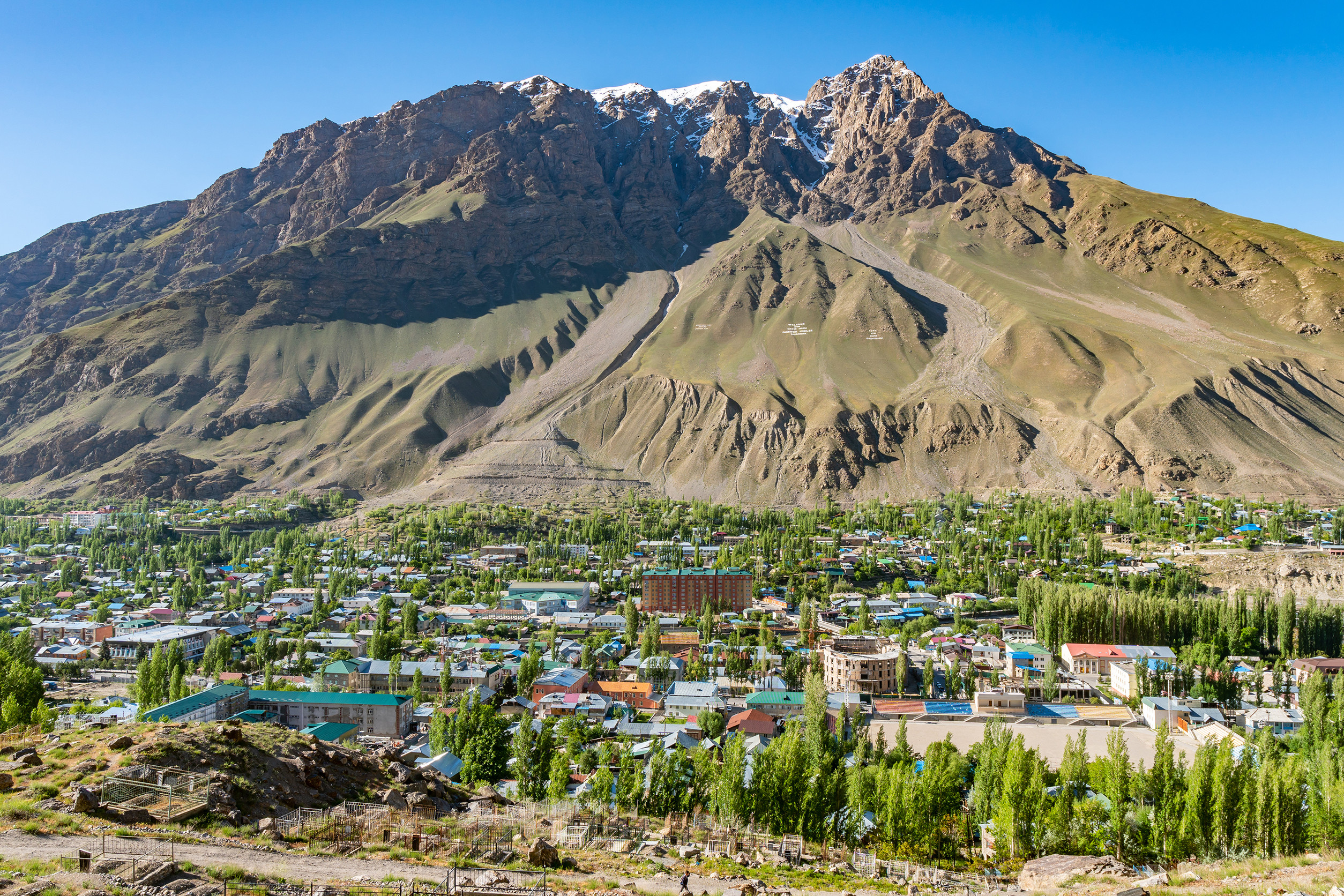 khorugh breathtaking picturesque panoramic cityscape and mountain view on a sunny blue