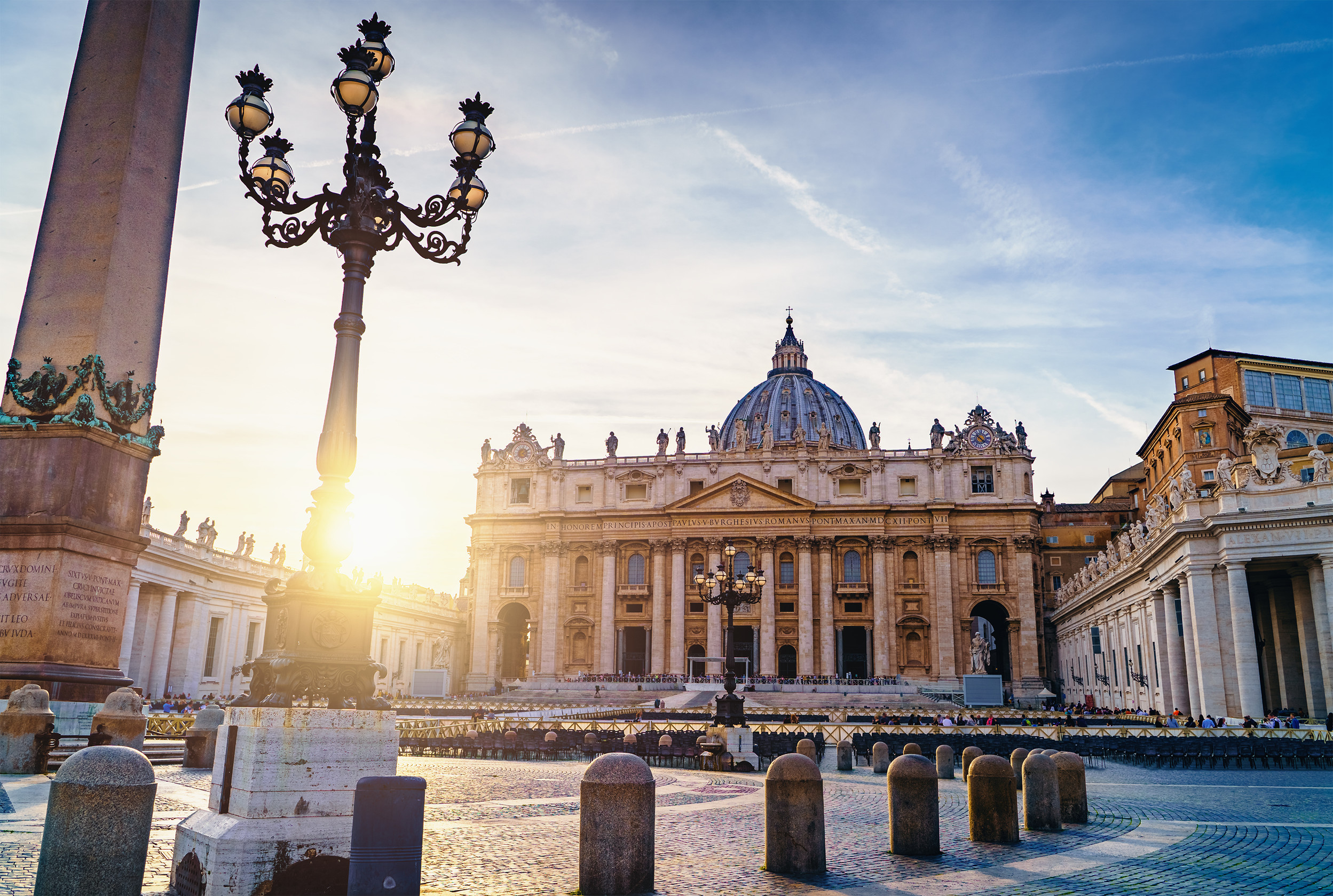 saint peter basilica in vatican or basilica papale di san pietro in vaticano rome italy at sunset