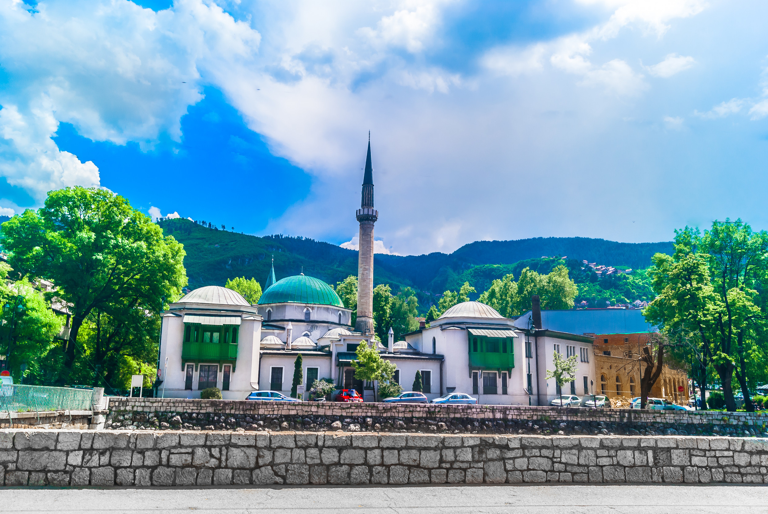 scenic view at famous mosque in sarajevo city bosnia and herzegovina europe