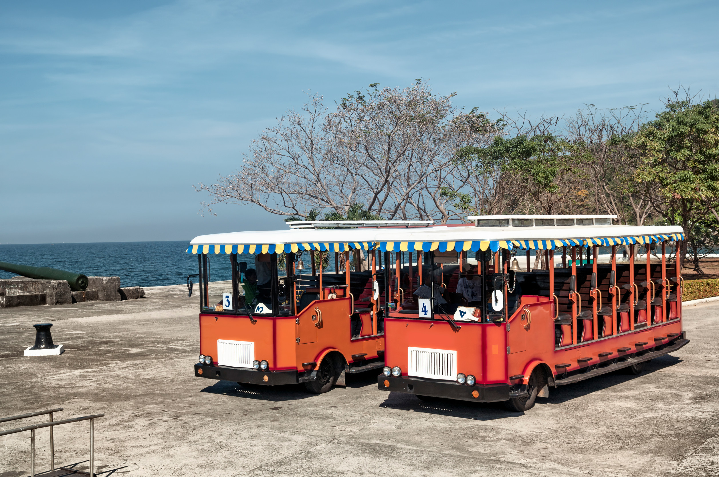 travia buses waitigin for turists in corregidor island one of the most historically rich island