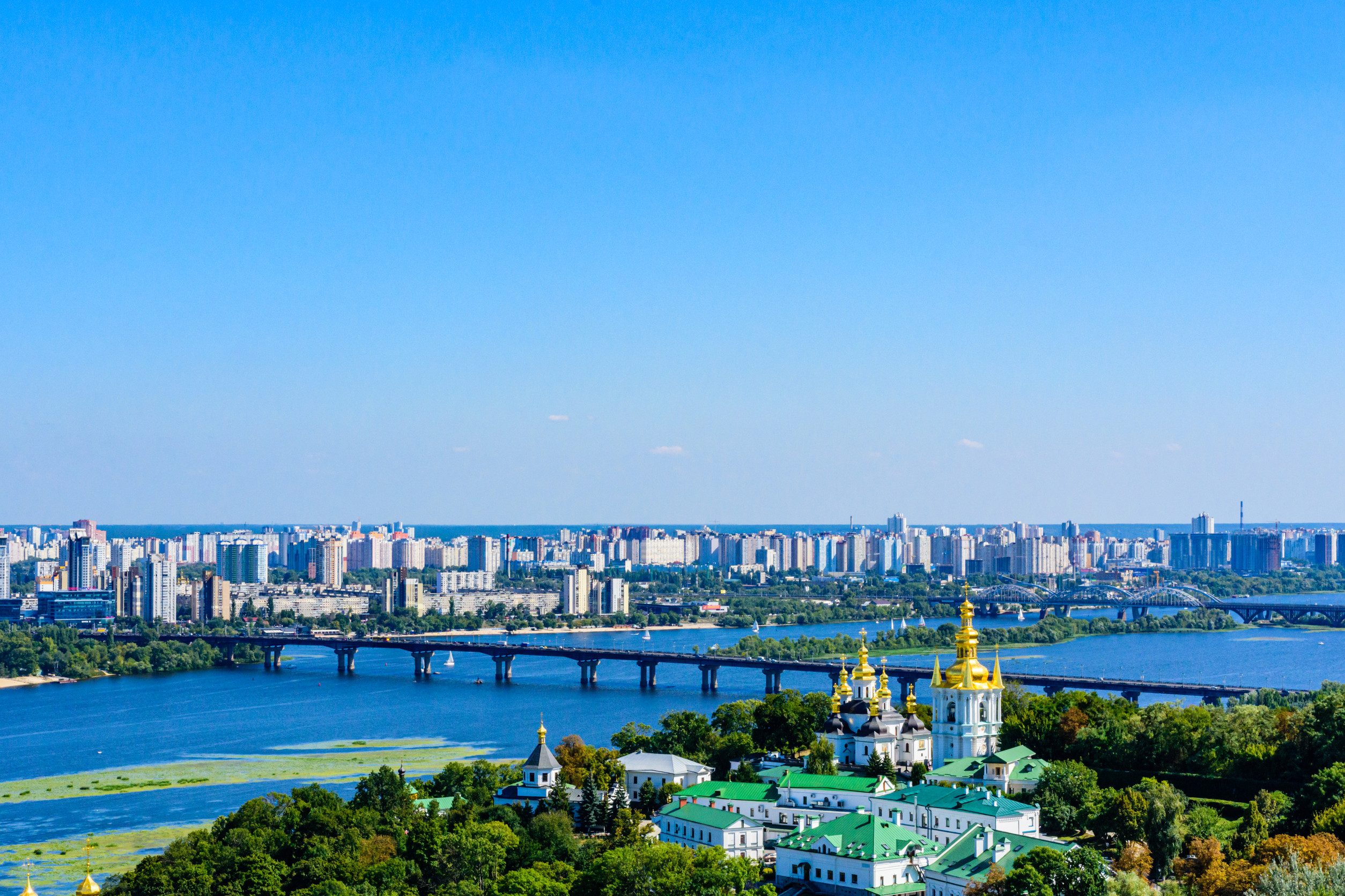 view on church of nativity of blessed virgin mary of kiev pechersk lavra river dnieper and kiev